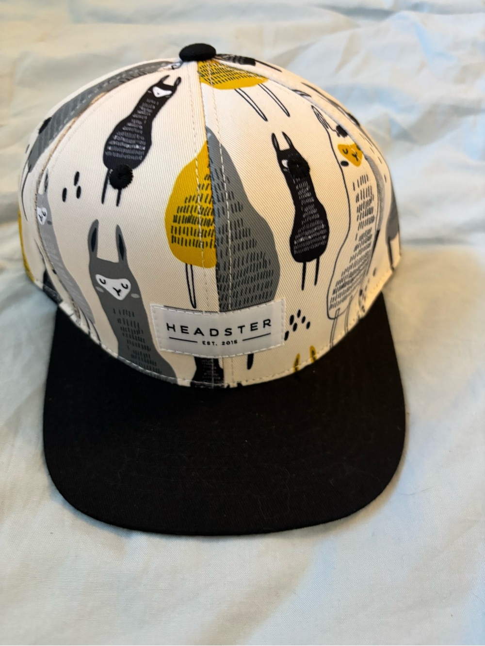 Headster Kids Printed Snapback Hat in Cream, Black & Mustard